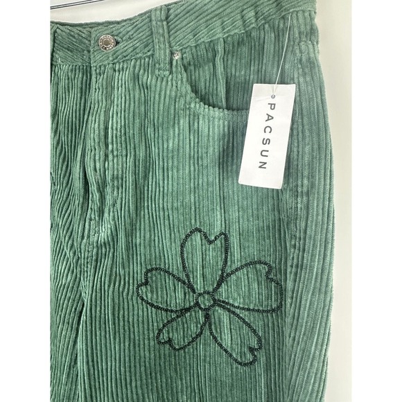 NWT PacSun Green Corduroy Embroidered Boyfriend Jean Doodle Baggy Womens Size 28 - Picture 5 of 16